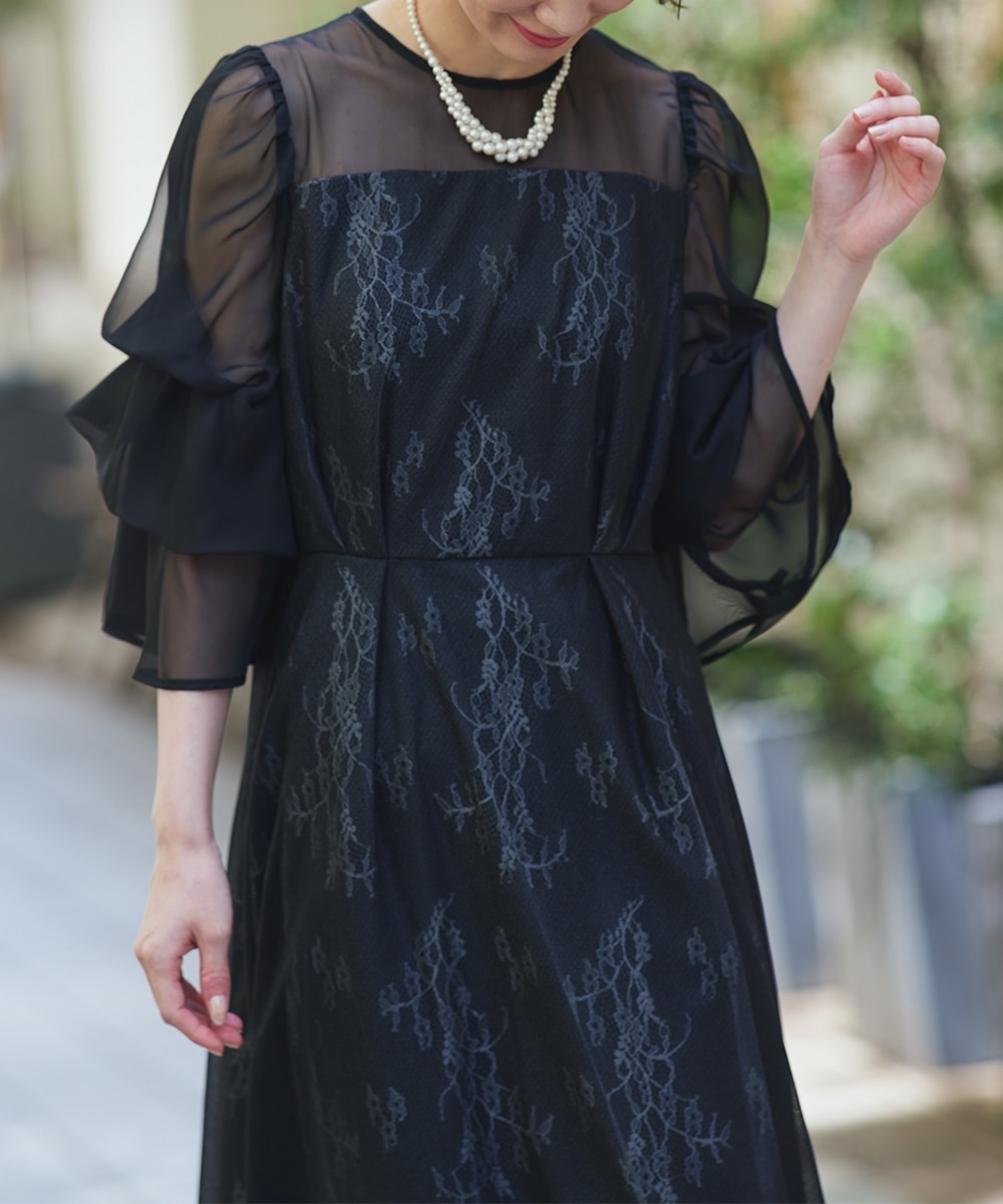 【結婚式・パーティードレス】デザインスリーブラメチュールワンピースドレス 大きいサイズ19