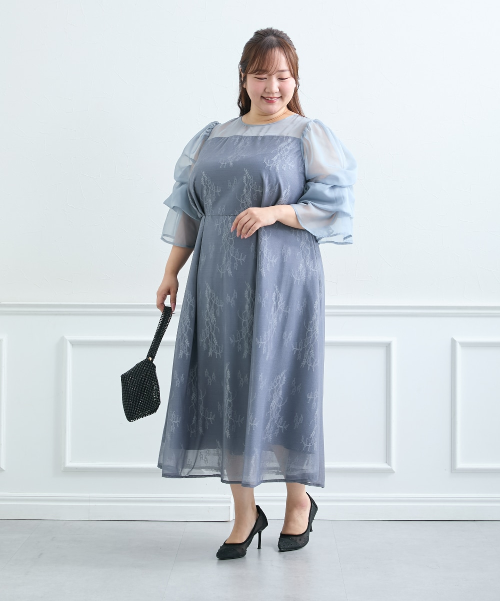 【結婚式・パーティードレス】デザインスリーブラメチュールワンピースドレス 大きいサイズ2
