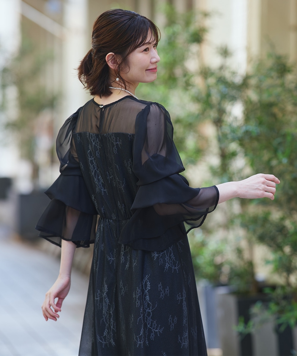 【結婚式・パーティードレス】デザインスリーブラメチュールワンピースドレス 大きいサイズ20