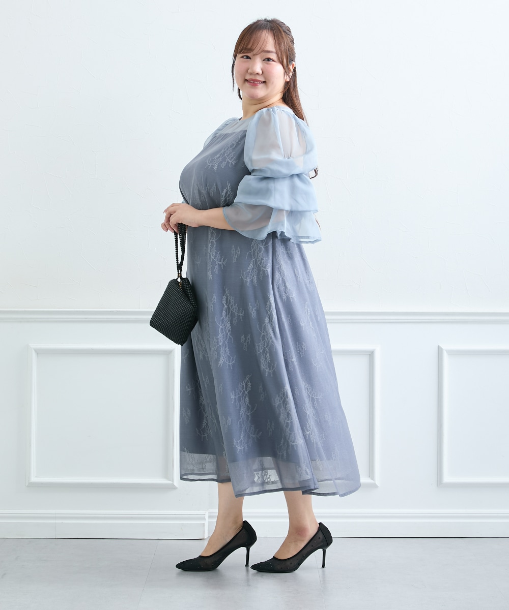 【結婚式・パーティードレス】デザインスリーブラメチュールワンピースドレス 大きいサイズ5