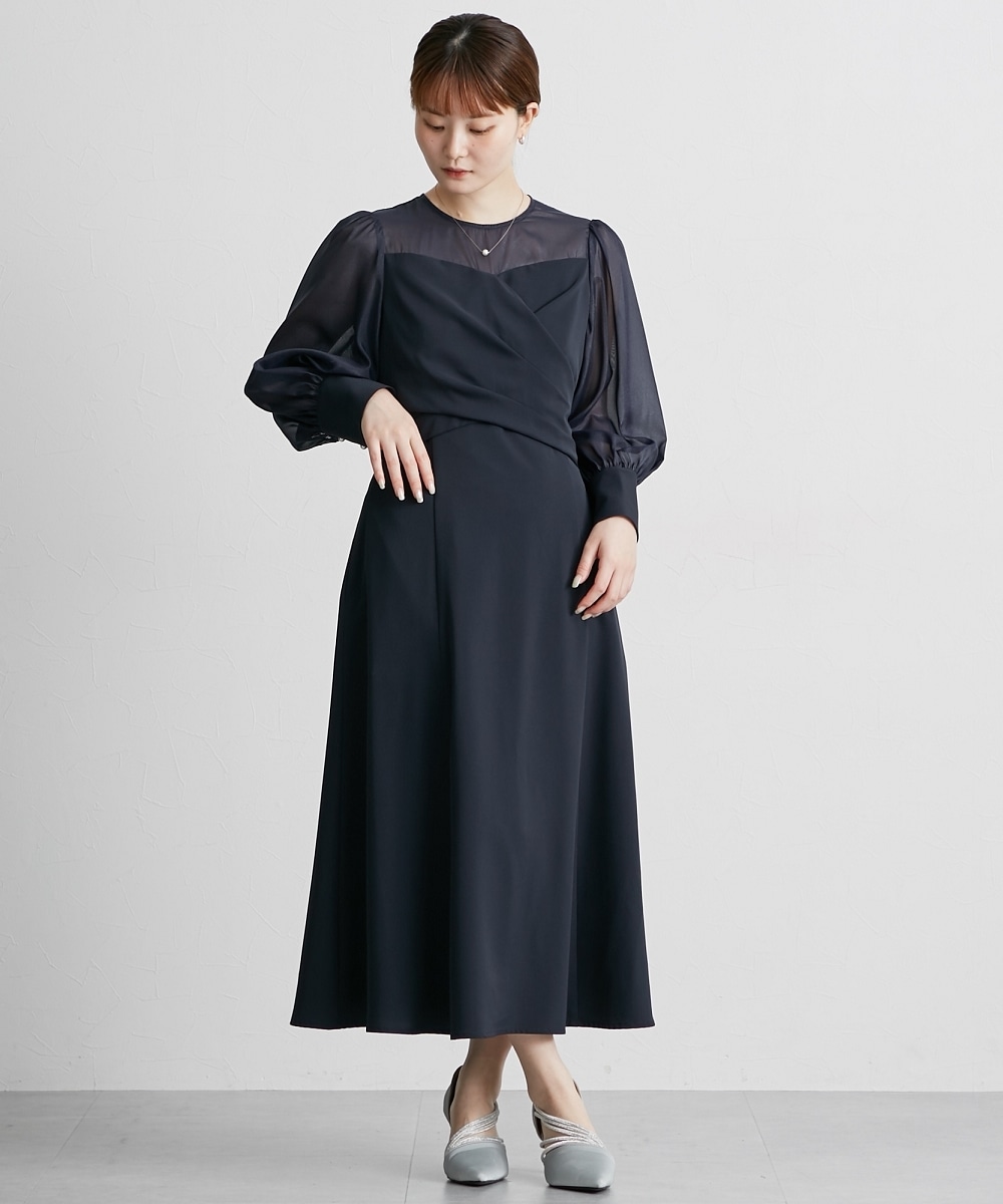 【結婚式・パーティードレス】カシュクールウエストバックリボンワンピースドレス 大きいサイズ12
