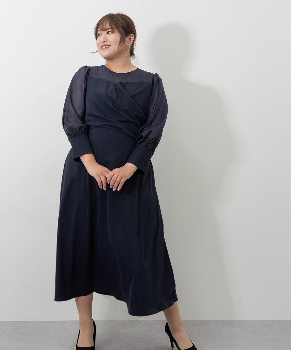 【結婚式・パーティードレス】カシュクールウエストバックリボンワンピースドレス 大きいサイズ28