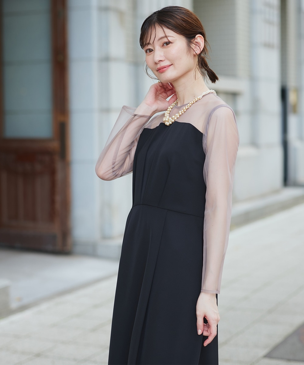 【結婚式・パーティードレス】チュールフリルベスト+ヨーク切替フレアワンピースドレス 大きいサイズ11