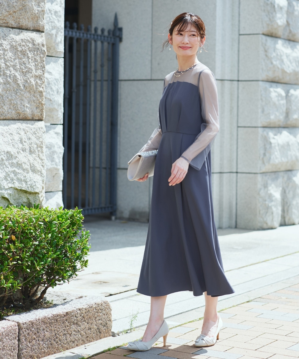 【結婚式・パーティードレス】チュールフリルベスト+ヨーク切替フレアワンピースドレス 大きいサイズ3