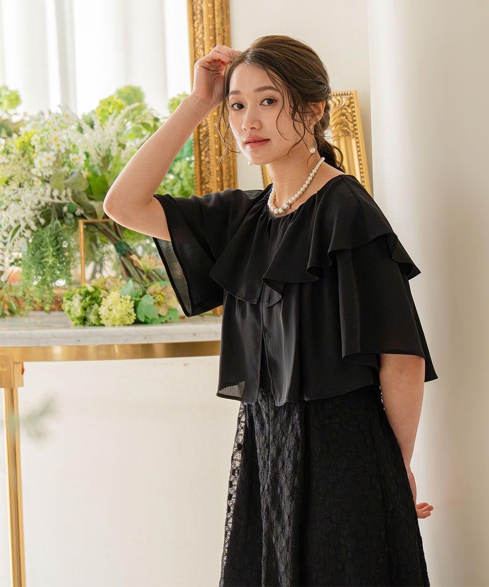 【結婚式・パーティードレス】前開きケープ風ワンピースドレス 大きいサイズ11