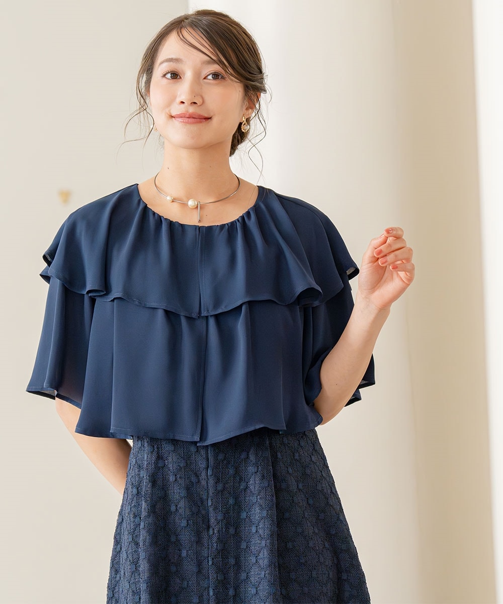 【結婚式・パーティードレス】前開きケープ風ワンピースドレス 大きいサイズ5