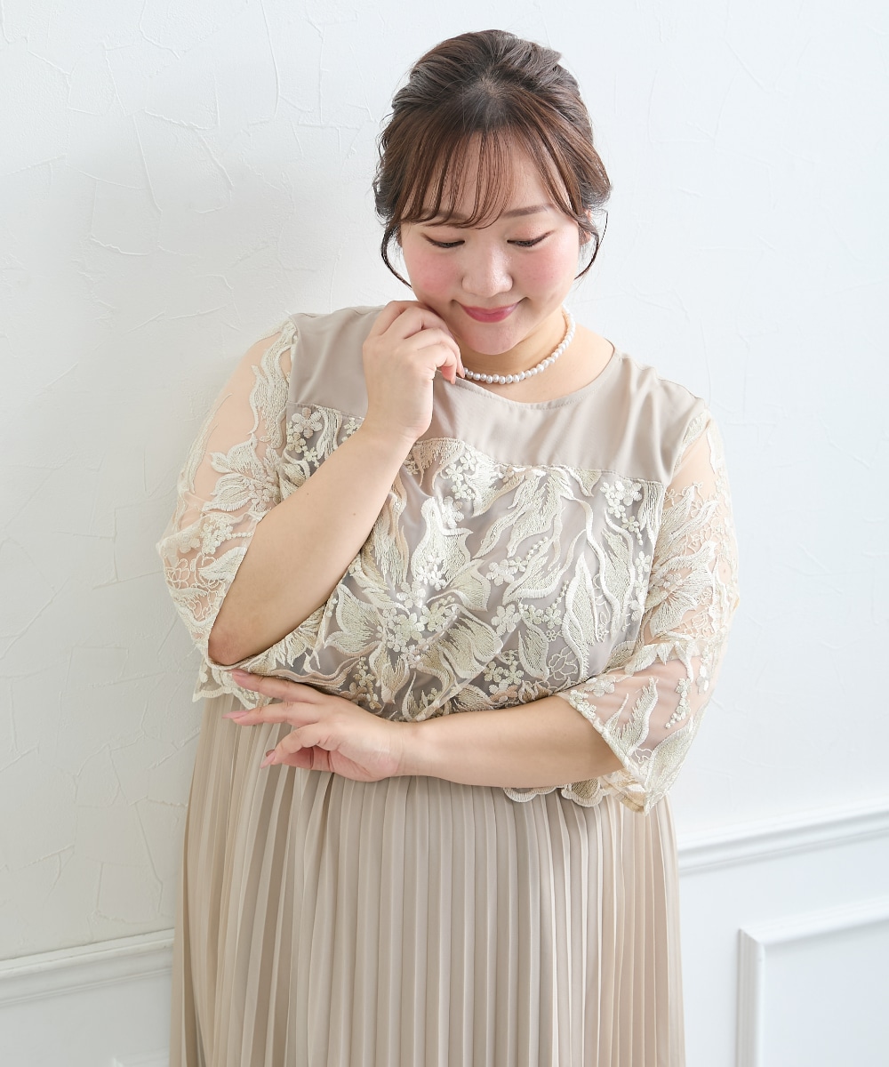 【結婚式・パーティードレス】刺繍切り替えプリーツデザインワンピースドレス 大きいサイズ13