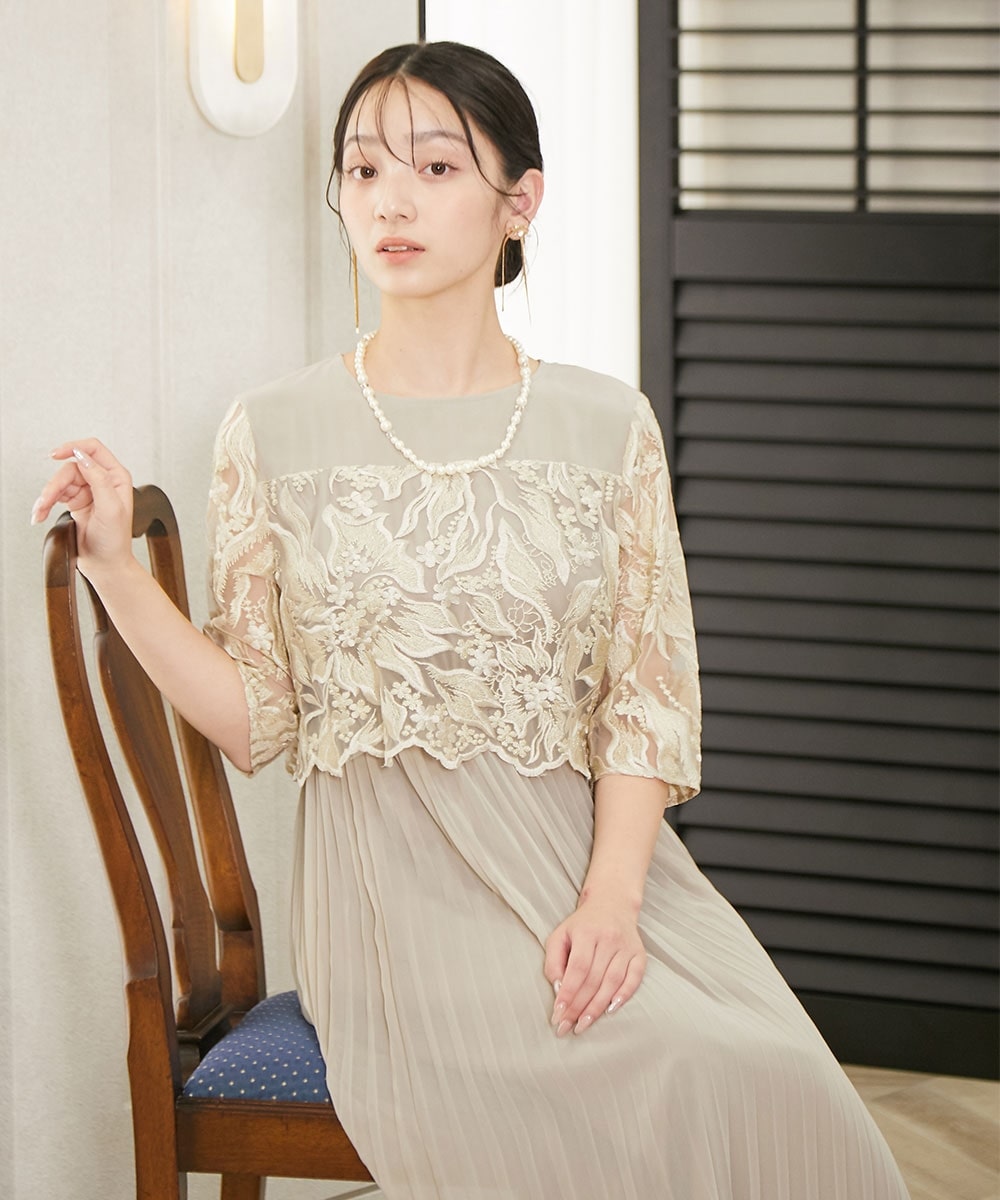 【結婚式・パーティードレス】刺繍切り替えプリーツデザインワンピースドレス 大きいサイズ17