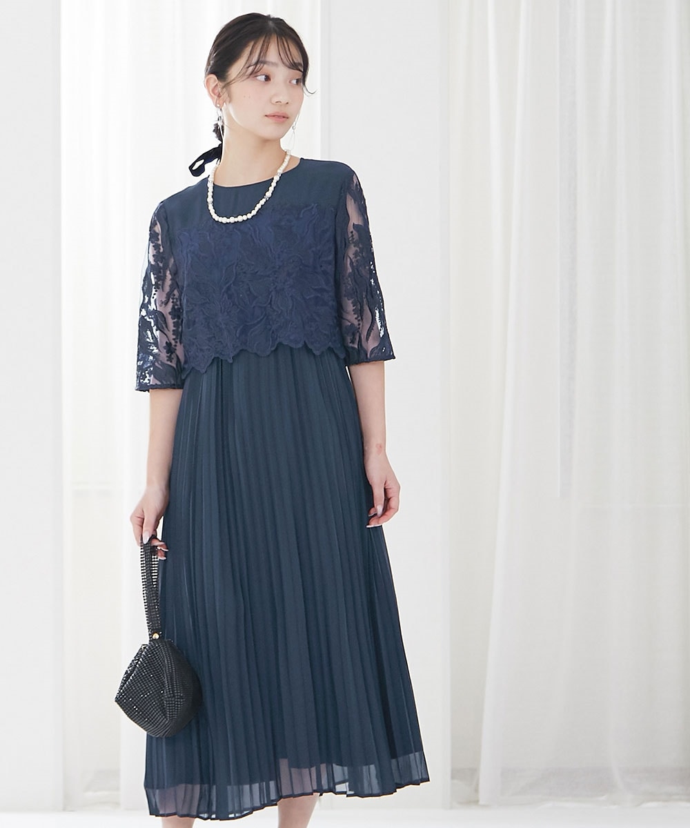 【結婚式・パーティードレス】刺繍切り替えプリーツデザインワンピースドレス 大きいサイズ20