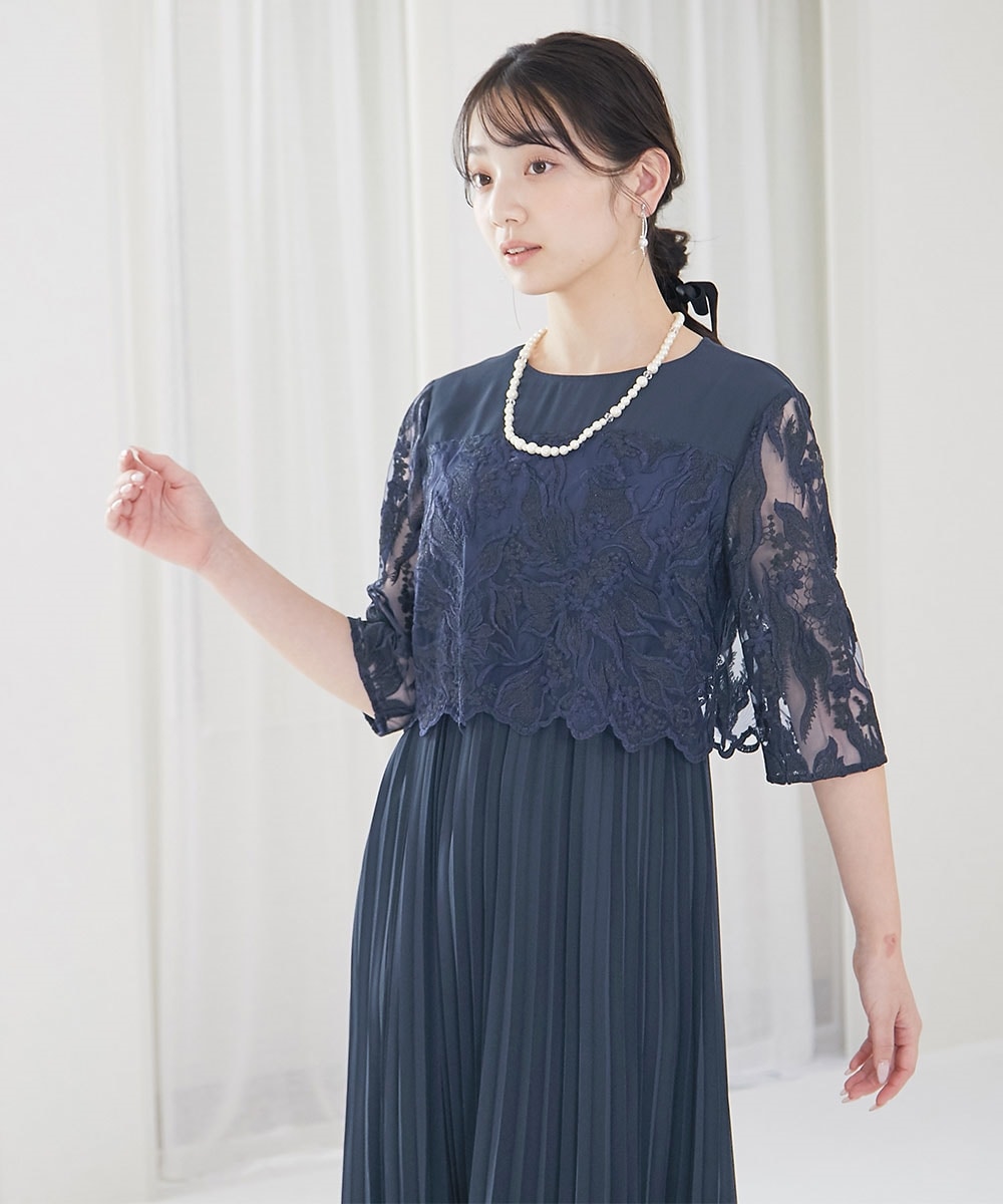 【結婚式・パーティードレス】刺繍切り替えプリーツデザインワンピースドレス 大きいサイズ21