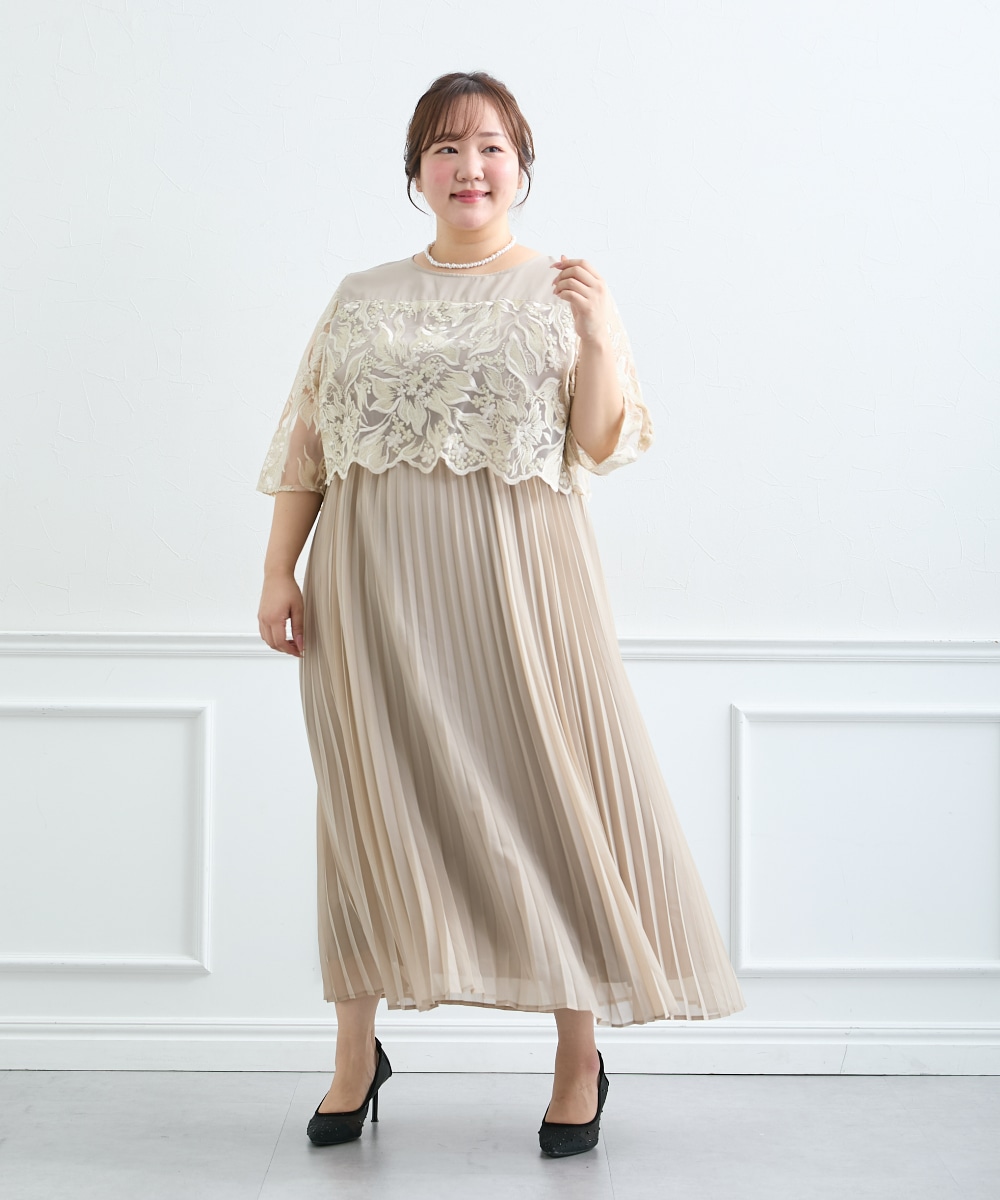 【結婚式・パーティードレス】刺繍切り替えプリーツデザインワンピースドレス 大きいサイズ6