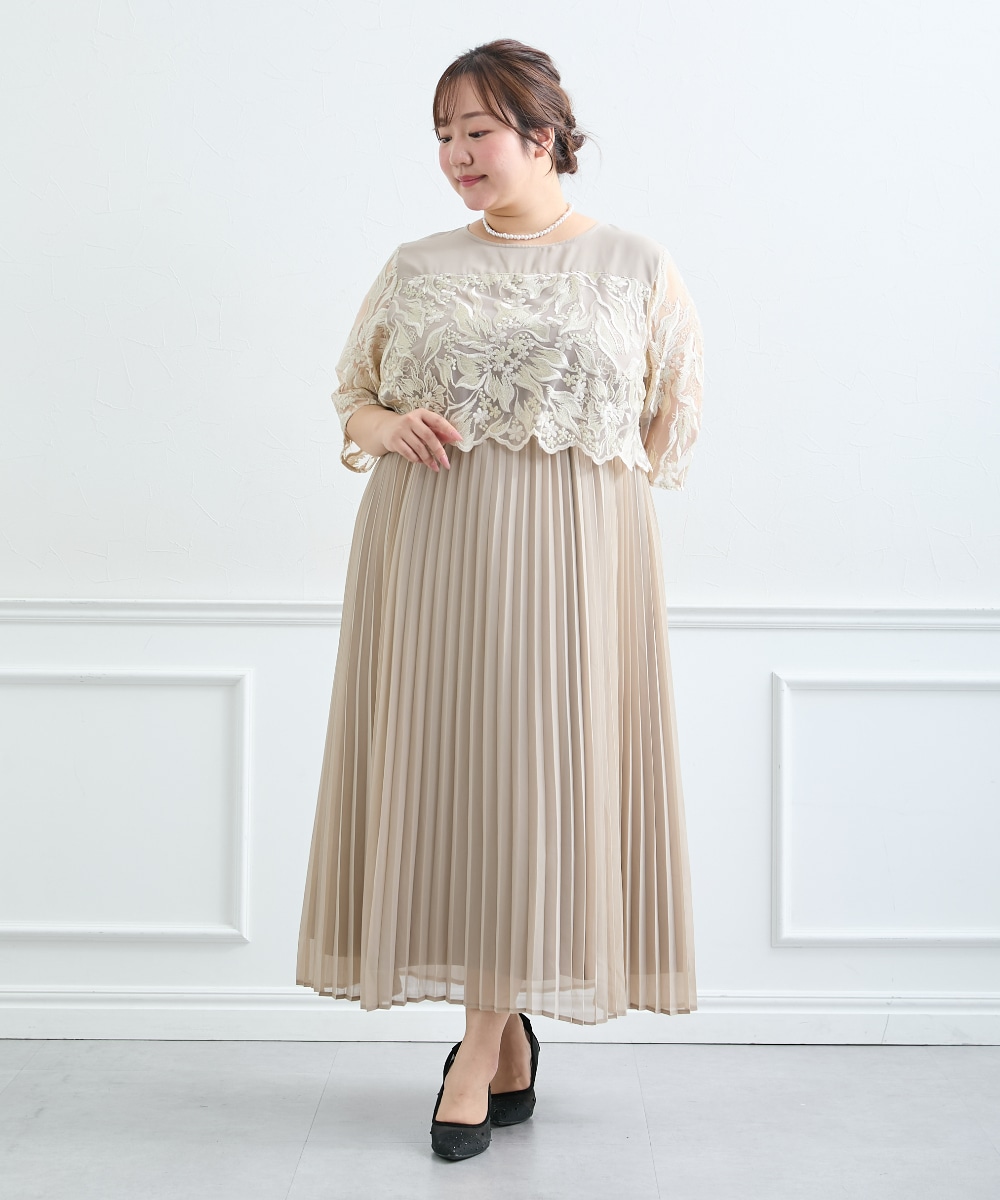 【結婚式・パーティードレス】刺繍切り替えプリーツデザインワンピースドレス 大きいサイズ8