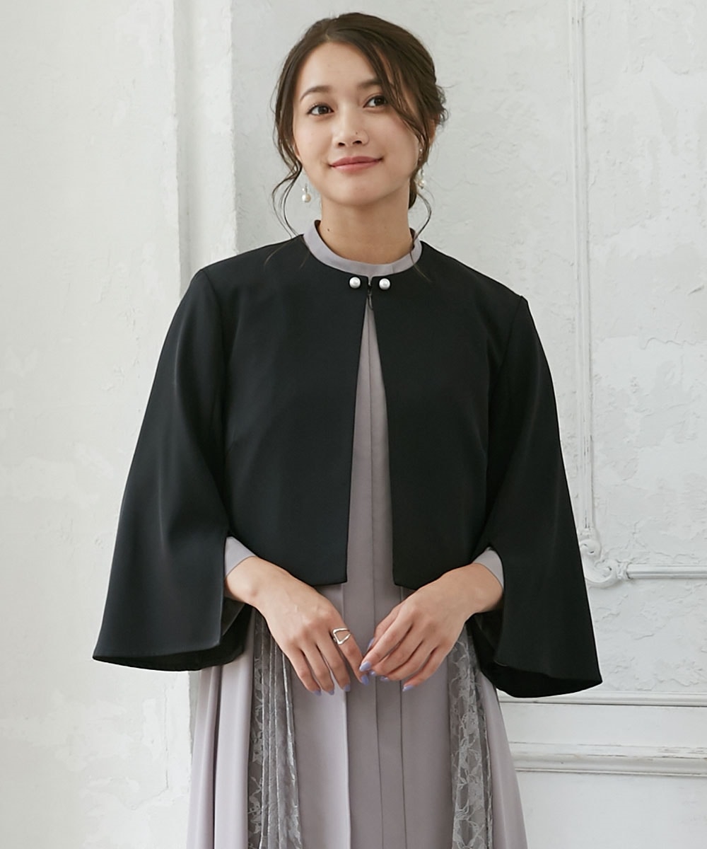 【結婚式・パーティードレス】袖スリットデザインノーカラージャケット 大きいサイズ