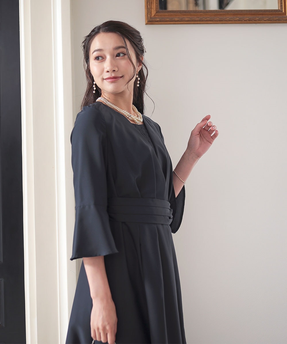 【結婚式・パーティードレス】アシメレーススカート切替ウエストタックワンピースドレス 大きいサイズ13