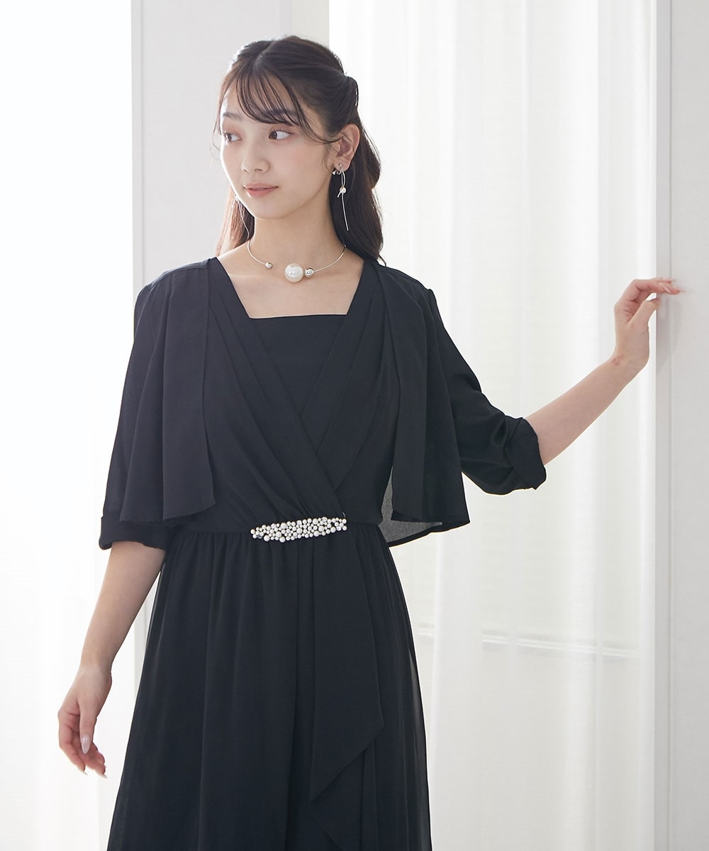 【結婚式・パーティードレス】2点セット(ウエストビジュー前開きワンピースドレス+ジョーゼットボレロ) 大きいサイズ12
