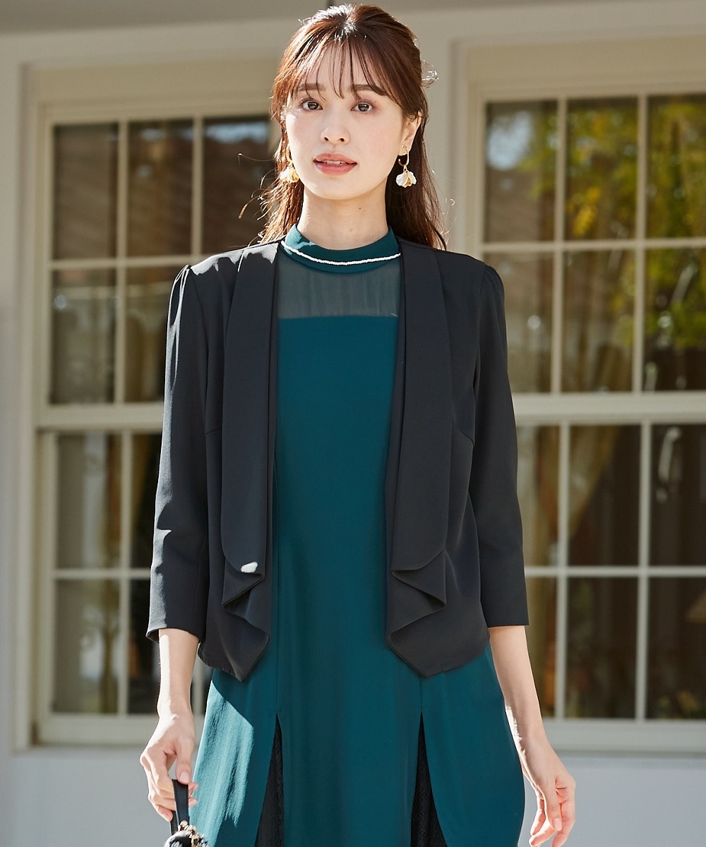 【結婚式・パーティードレス】長め着丈ショールカラーサテンジャケット 大きいサイズ