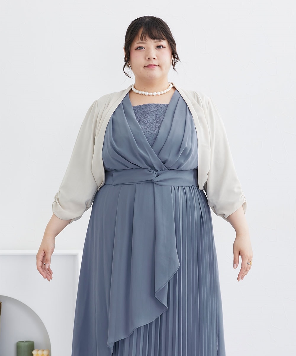 【結婚式・パーティードレス】着丈長めバックリボンデザインシフォンボレロ 大きいサイズ11