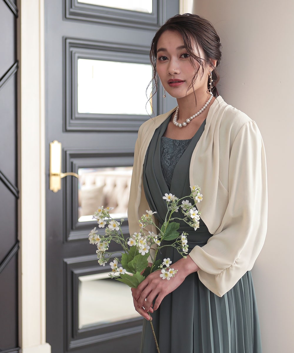 【結婚式・パーティードレス】着丈長めバックリボンデザインシフォンボレロ 大きいサイズ3