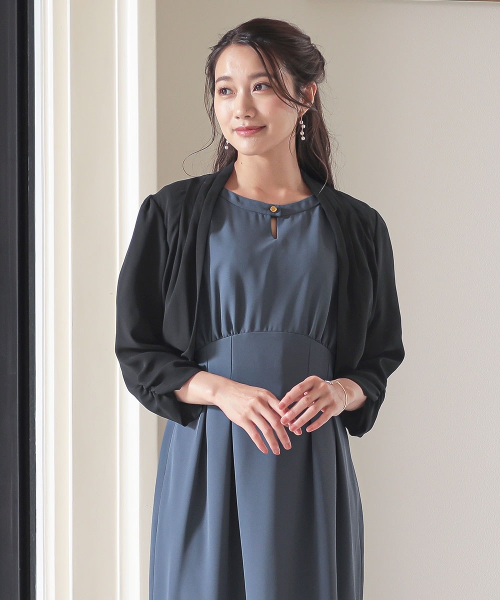 【結婚式・パーティードレス】着丈長めバックリボンデザインシフォンボレロ 大きいサイズ1