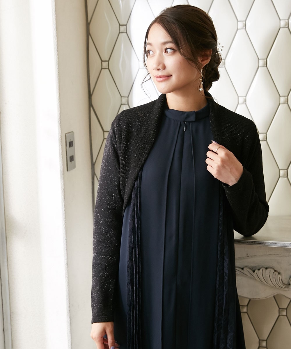 【結婚式・パーティードレス】長袖ラメニットボレロ 大きいサイズ9