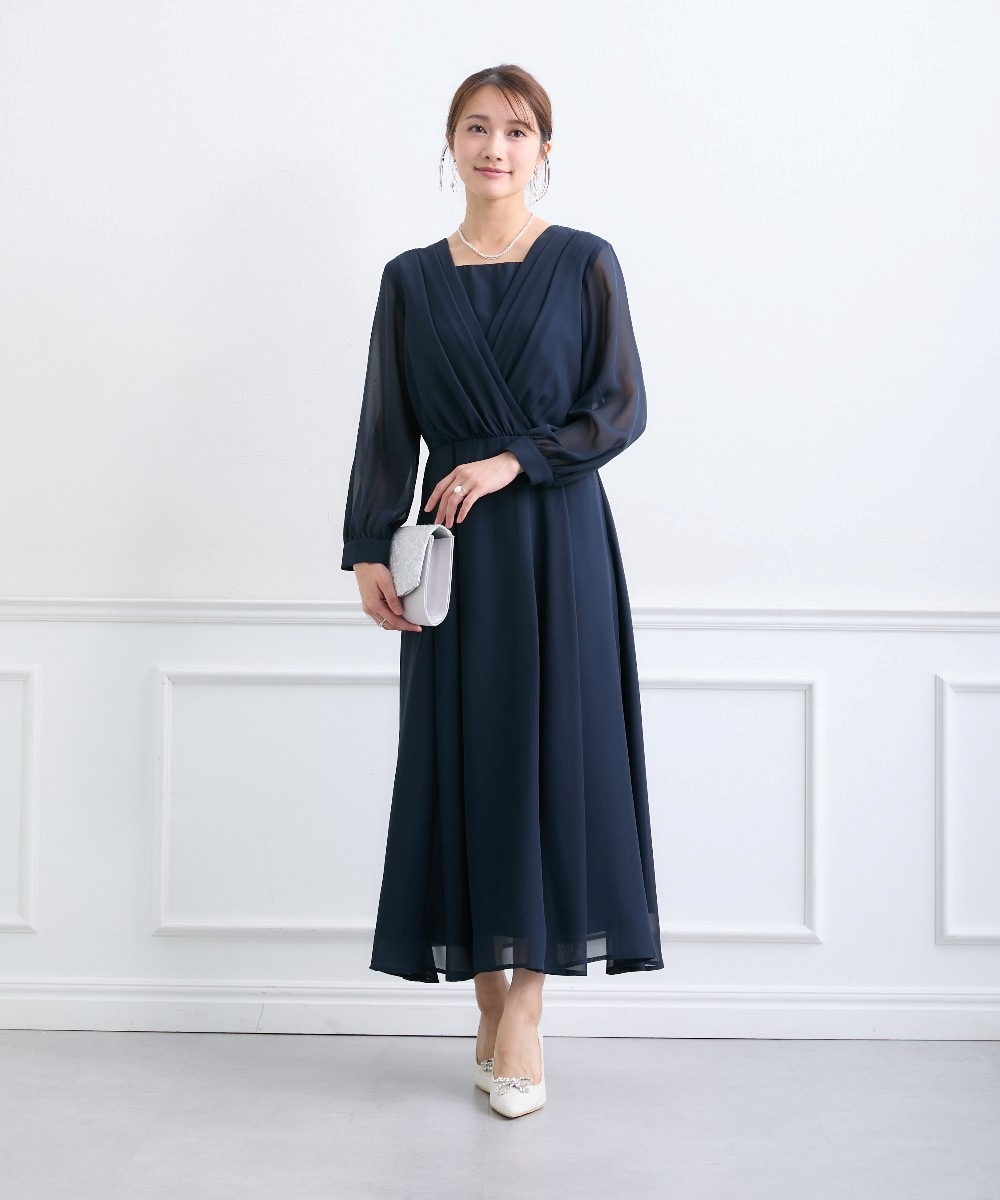 【結婚式・パーティードレス】カシュクールデザインシフォンワンピースドレス 大きいサイズ