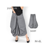 ボトムス バルーンスカート ロング丈 チェック柄 変形ドレープ リメイク風スカート　大きいサイズ レディース