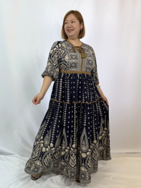エスニックパネルプリントマキシワンピース　シックスタイル