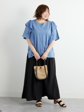 さらさら快適！ 夏のひんやり ラッフル ショルダー Tシャツ
