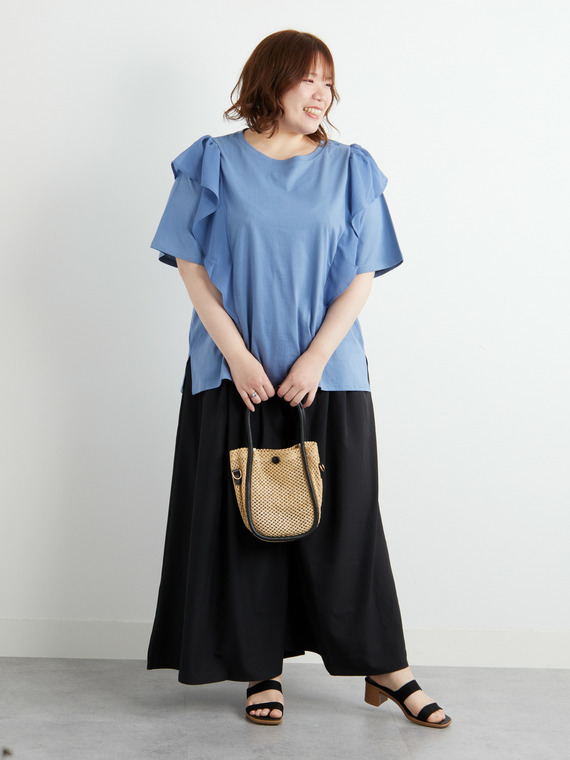 さらさら快適！ 夏のひんやり ラッフル ショルダー Tシャツ