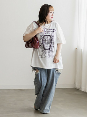 クレット　後レースアッププリントTシャツ