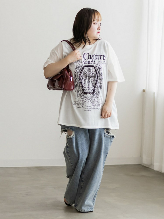 クレット　後レースアッププリントTシャツ