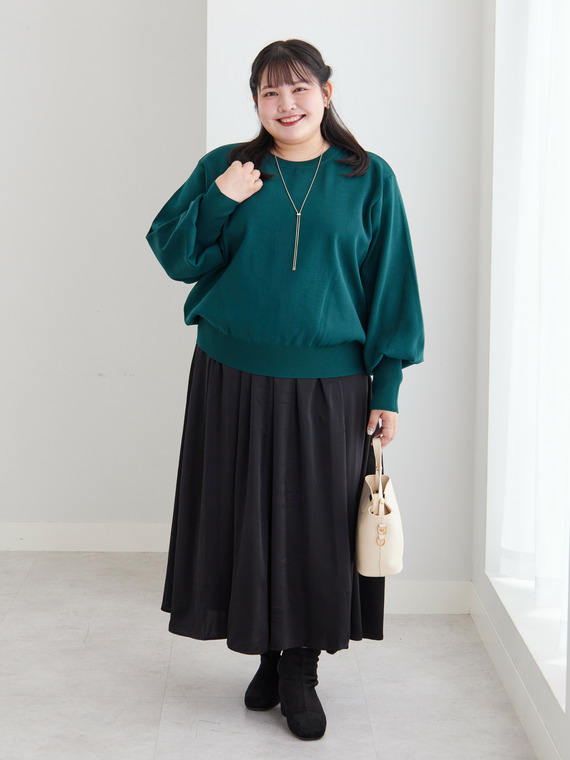 二の腕激やせ！ぽわん袖 ニットコーデ