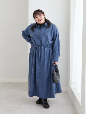 細魅せデニムシャツワンピースコーデ