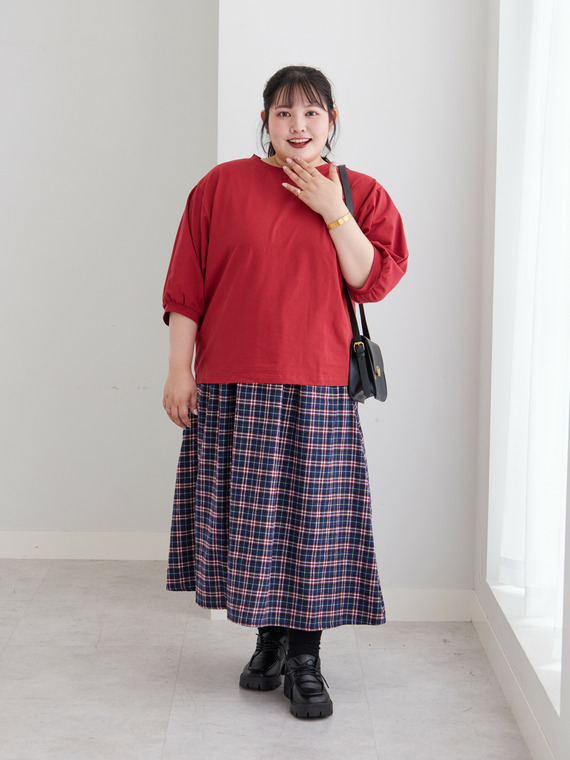 バルーン 七分袖 トップスコーデ