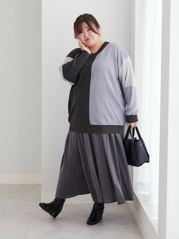 華奢魅せ配色ゆるニットコーデ