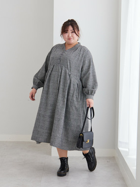 フランネルチェックロングワンピースコーデ