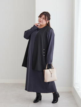 Iラインワンピースとジレで作るスタイルアップコーデ