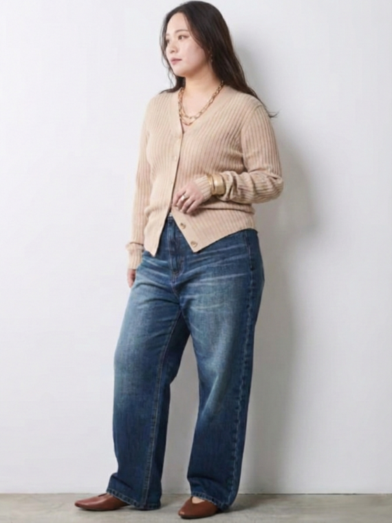 リブニットカーディガンコーデ