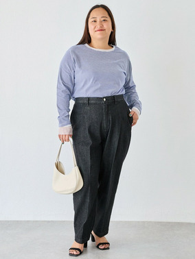 袖チュール切替プルオーバーコーデ