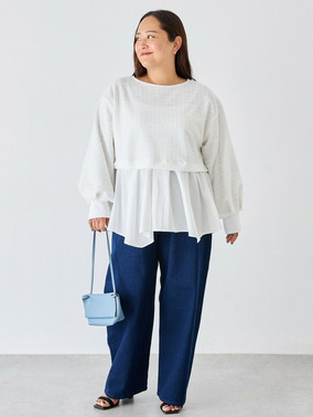 カットツイード異素材プルオーバーコーデ