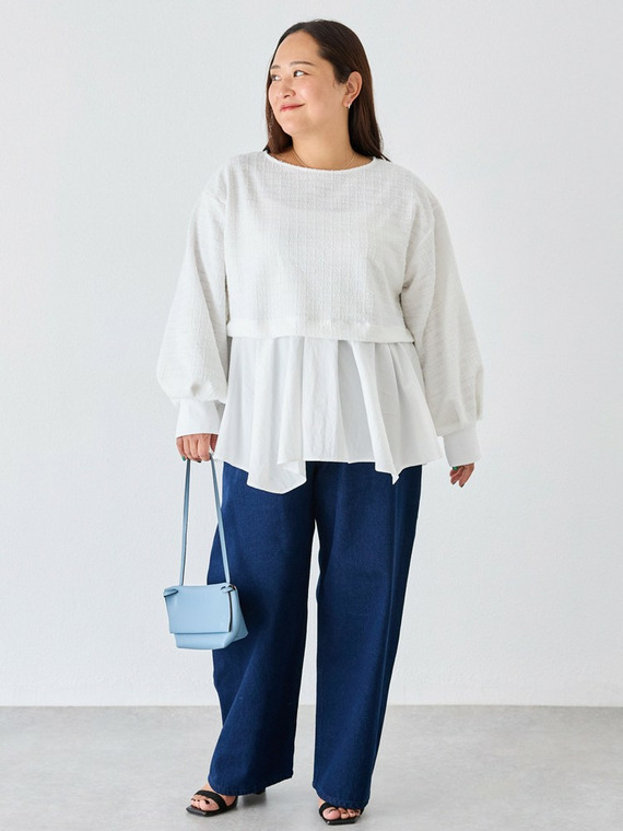 カットツイード異素材プルオーバーコーデ