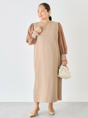 シアースリーブ切替ワンピースコーデ