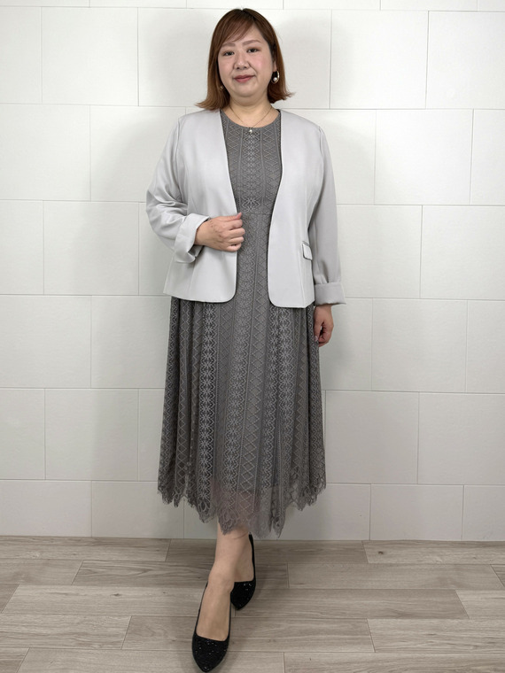 総レースワンピースドレスアンサンブルコーデ