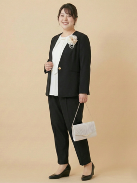 伸び楽 Vネック ストレッチ ノーカラー ジャケット コーデ