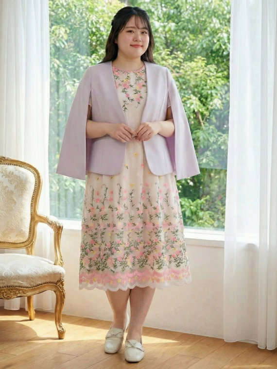 ケープジャケット&times;ワンピースコーデ