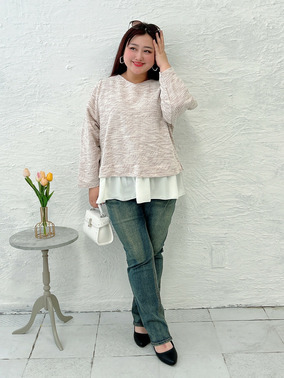 ツイードフェイクレイヤードコーデ