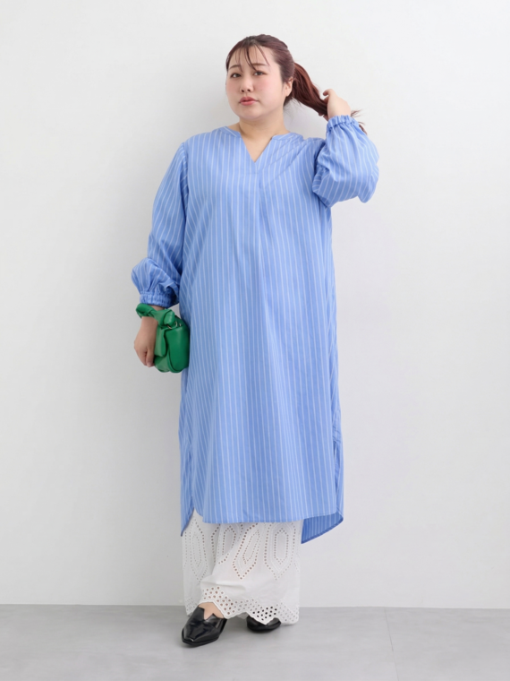 スキッパーシャツワンピースコーデ