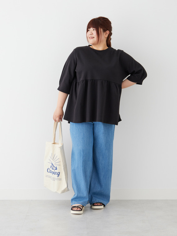 【ハッピーさらりん】 ウエスト切替え ペプラム トップス