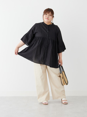 【風通るクラシック】 七分袖 フレアスリーブ シャツ