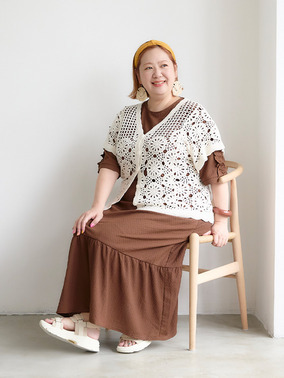 "大人ぽっちゃりさんの 夏セットアップコーデ"